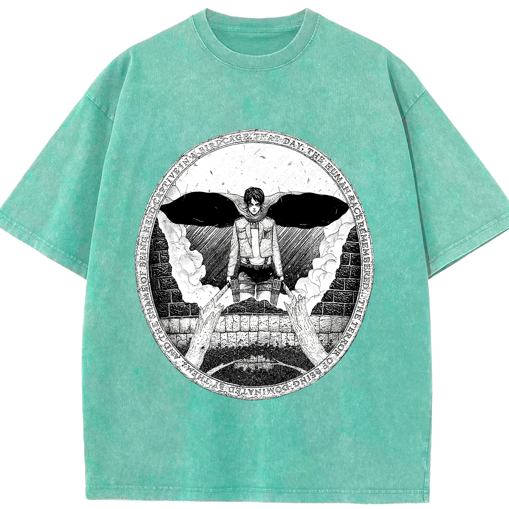 （画像用） 進撃の巨人 エレン･イェーガー Attack on Titan Eren Jäger 綿100% ヴィンテージ風 半袖Tシャツ（フロントプリント）